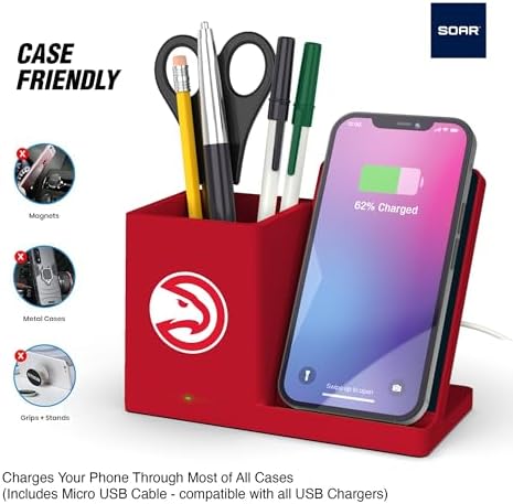 SOAR Smart Wireless Charger & Stylish Desktop Organizer – Fast 10 W Charging for Qi-Enabled Devices, Clutter-Free Workspace Solution with Built-in Storage and Safety Features