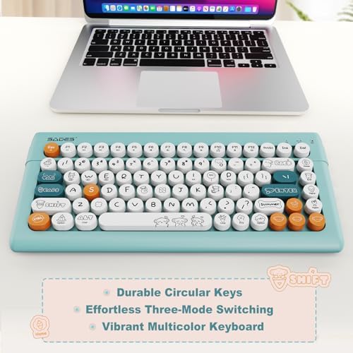 SADES Retro Wireless Bluetooth Keyboard for Mac, i Pad, i Phone, PC & Android – Multi-Device Connectivity & Portable Design with Vintage Round Keycaps – Perfect for Effortless Typing on the Go in Chic Pink