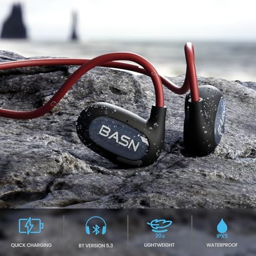 BASN Air S1 Wireless Open Ear Headphones – Advanced Bluetooth 5.3 Technology for Seamless Audio Connectivity – Dynamic 16.2 mm Speakers Delivering Premium Sound Quality – IPX5 Sweat and Water Resistant for Ultimate Durability – Lightweight Ergonomic Design with Enhanced ENC Technology for Crystal Clear Communication – Ideal for Fitness, Running, Cycling, and Outdoor Activities