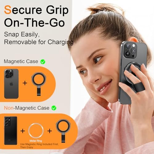 Mag Safe Universal Phone Grip & Kickstand for i Phone 12-16 Pro Max – Versatile Double-Sided Magnetic Holder for Secure Handling & Hands-Free Viewing in Gym, Kitchen & Beyond – Sleek Black Silicone Design for Stylish Convenience and Optimal Performance