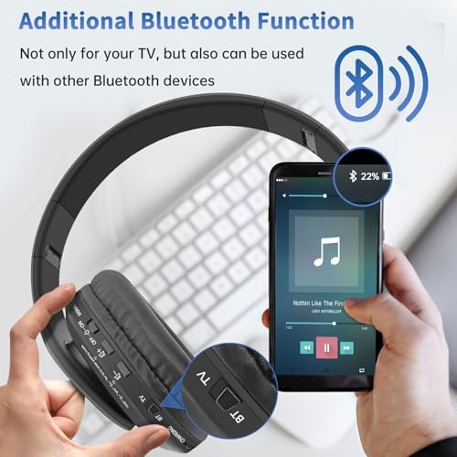 Elevate Your Audio Experience with Wallar Ge Wireless Headphones – Perfect for Seniors Featuring Advanced Bluetooth 5.3, 25 Hours of Playtime, Hassle-Free USB Transmitter Setup, Zero-Lag Sound for TV Viewing, and Exceptional Long-Range Connectivity for Ultimate Comfort and Clarity