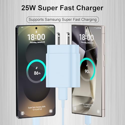 10 Ft USB C Charging Cable with 25 W Fast Charge Block – Optimal Compatibility for Samsung Galaxy S25/S24/S23 Series and Note 20/10 – Durable, Long-Lasting Performance for Home, Office, or Travel Use – Effortless Power for Your Android Devices