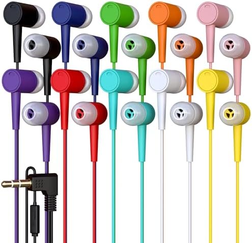 Affordable Bulk Wired Earbuds – 20 Pack In-Ear Headphones with 3.5 mm Jack for Classroom and Group Use, Tangle-Free 4 ft Cables, Comfortable Ergonomic Design for Extended Listening Sessions, Enhanced Compatibility for Smartphones and Laptops, Ideal Audio Solution for Students and Events