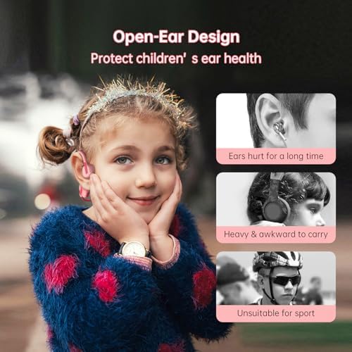 LOBKIN Kids Bluetooth Earbuds – Safe Listening with Lightweight Open Ear Design and IPX5 Waterproof Protection – Advanced Bluetooth 5.3, Built-in Microphone – Perfect for School, Home, and Outdoor Adventures – Ideal Gift for Young Explorers