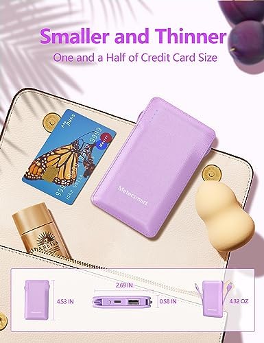 Ultra-Slim 10000 m Ah Portable Charger with Integrated Dual Cables – Fast Charging Power Bank for Android & i OS Devices – Compact Travel Essential with USB-C In/Out for Ultimate Convenience and Enhanced Compatibility