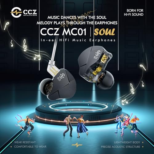 Kinboofi CCZ MC01 High-Performance Wired In-Ear Monitors – Audiophile-Grade 10 mm Dual-Magnet Drivers for Unmatched Sound Clarity – Stylish Black Gaming Earbuds with 5 N OFC Detachable Cable for Ultimate Durability – Superior Sound Isolation and Ergonomic Comfort for Musicians and Everyday Listeners
