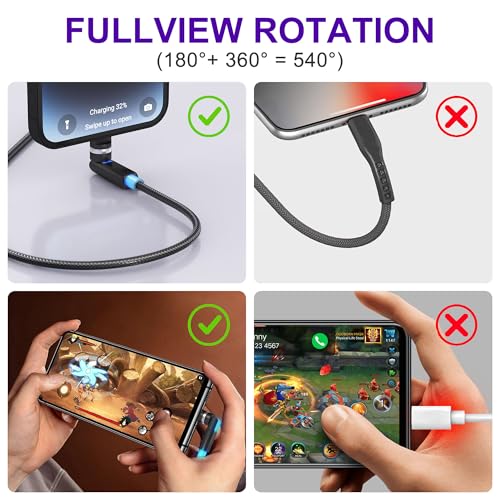 Revolutionize Your Charging Experience: 6.6 FT 90-Degree Lightning Cable with 360-Degree Rotating Head – MFi Certified, High-Speed 2.4 A Fast Charge, Durable Nylon Braided Design – Perfect for i Phone 14/13/12/11/X/8/7/6/5, i Pad, and i Pod – Seamless Use in Any Orientation
