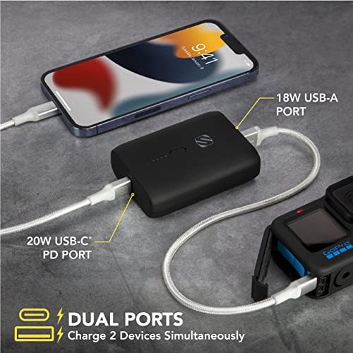 Scosche PB10 PD-SP Go Bat 10000 m Ah Dual Port Portable Power Bank – 20 W USB-C & 18 W USB-A Fast Charging Battery Pack for i Phone & Android Devices – Ultimate Travel Companion for Quick, Reliable Charging Solutions