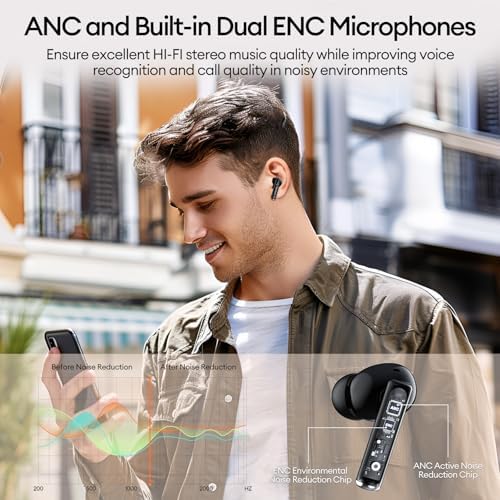 Next-Generation Bluetooth 5.3 Wireless Earbuds with 60-Hour Playback – Premium Active Noise Cancelling and Dual ENC Microphones for Superior Call Clarity – High-Performance 13 mm Drivers for Immersive Sound Experience – Sleek Black Aesthetic for Modern Lifestyle and Versatile Use
