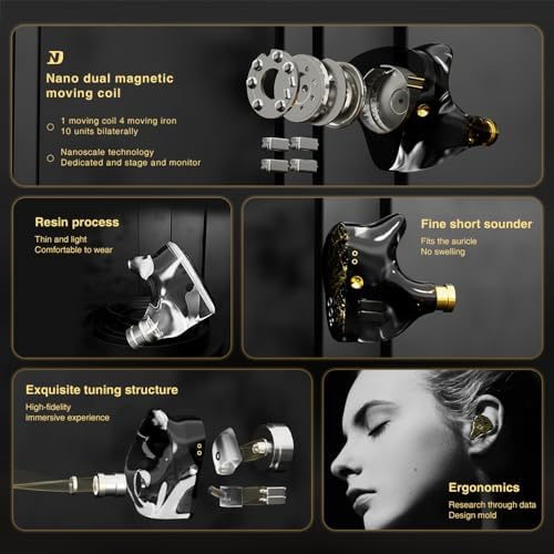 Premium CCA ND 001 4 BA+1 DD In-Ear Monitors: Hi-Fi Audiophile Earphones with Deep Bass, Tangle-Free Detachable Cable & Microphone for Enhanced Compatibility and Comfort – Perfect for Music Lovers and Professionals