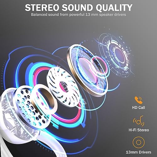 Sport-Ready Wireless Bluetooth Earbuds with Hi-Fi Stereo Sound – 48 Hours Playtime, Ergonomic Earhooks, IP7 Waterproof, HD Mic for Calls – Perfect for Running and Workouts – Advanced Bluetooth 5.3 Compatibility, White [2023]