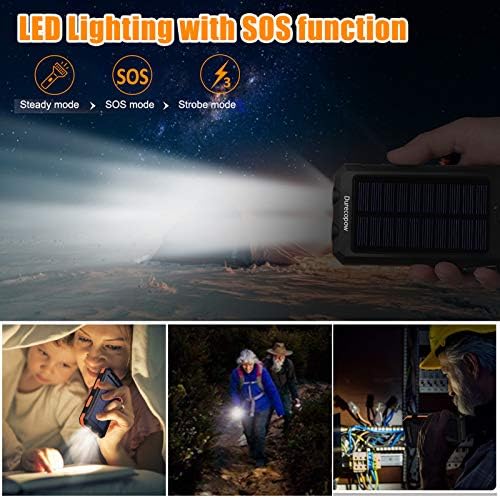 High-Capacity 20,000 m Ah Waterproof Solar Charger Power Bank for Outdoor Adventures – Dual USB-C Fast Charging with Built-in LED Flashlight and Compass (Orange) for Ultimate Portability and Reliability