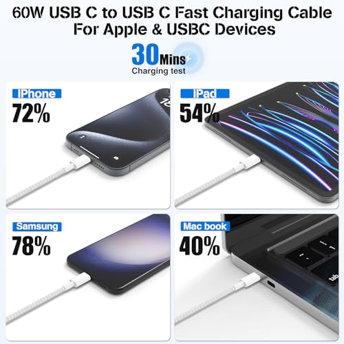 Upgrade Your Charging Experience with the 3-Pack Braided USB C to USB C Cable Set – Versatile Lengths (3.3 FT, 6.6 FT, 10 FT) for Ultra-Fast 60 W Power Delivery, Tangle-Free Durability, Reinforced Connectors for i Phone 16, Galaxy S24, Mac Book Pro & More – Lightweight, Portable, Essential for Home, Office, and Travel Charging Needs