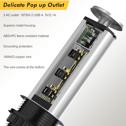 Elevate Your Charging Station with the Kungfuking Retractable Pop Up Outlet Socket – Versatile Power Hub Featuring 3 US Plugs & 2 USB Ports for Kitchen Counters, Conference Rooms, and Office Spaces, Sleek Black Design for Modern Aesthetics, Efficient Charging & Clutter-Free Organization