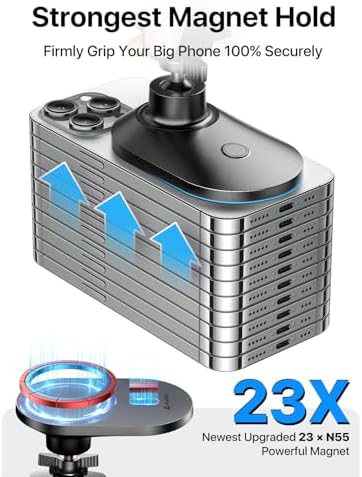 andobil 2025 Mag Safe Car Mount: Advanced Magnetic Holder for Large Smartphones – Effortless 360° Rotation for i Phone 16/15/14 Pro Max & Samsung S25/S24 (Sleek Grey) – Exceptional Stability & Instant Access for Safer Driving Experiences