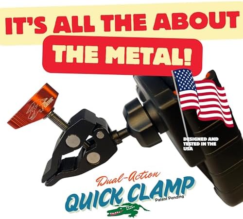 Versatile Dual Action Clamp for Secure Hands-Free Phone Mounting | The Gator – Ideal for Cars, ATVs, Bicycles, Golf Carts, and More | USA Tested for Safety and Stability | Compatible with $1500+ Devices | Enhance Your On-the-Go Experience with Effortless Access to Navigation, Music, and Calls | Lightweight, Durable Design for Everyday Use | Elevate Your Lifestyle with Unmatched Grip Strength and Easy Transport