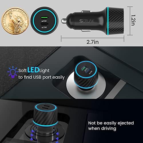 SCRUAK 45 W PPS Ultra Fast USB-C Charger for Samsung Galaxy S24/S25 Series – Dual Wall & Car Charging Solution with 10 FT & 3.3 FT 5 A Type C Cables – High-Speed Compatibility for Note 20/10+ and More