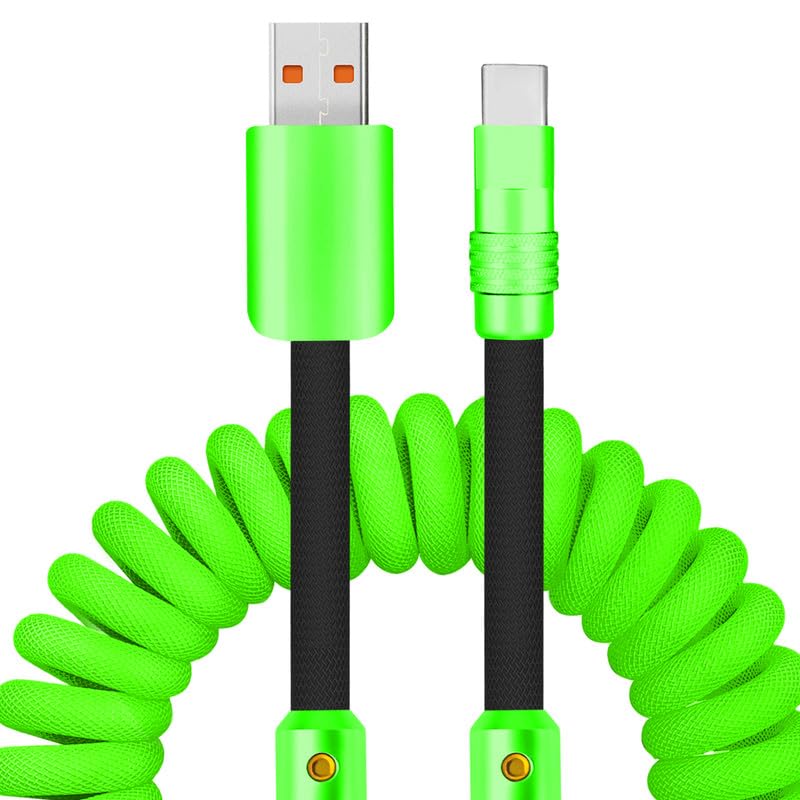 Experience Unmatched Charging Versatility with the Chubbycable Curly Chubby – 240 W High-Speed Retractable USB-C Cable, Extends 2.29 to 3.6 FT, Ideal for Car Play & Android Auto, Stylish Dark Blue and Green Coiled Design for Effortless Organization and Durability