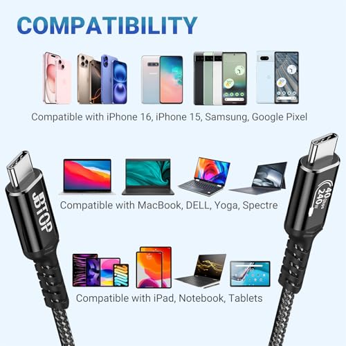 Ultra-Fast 80 Gbps USB-C Charging Cable – 1.5 FT Thunderbolt 5/4/3 Compatible – 240 W Power Delivery for i Phone 16/Pro/Plus/Pro Max & Samsung Galaxy – Dual 8 K/Single 16 K Video Output for Maximum Performance – Unmatched Speed & Durability for Tech Enthusiasts