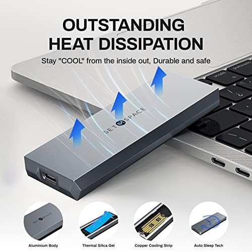 Ultra-Durable SETMSPACE NVME Enclosure – 10 Gbps SSD Adapter for M-Key Drives, Solid Aluminium Alloy Case with USB C/A Cables, Supports 2230/2242/2260/2280 Sizes, Enhanced Portability and Robust Performance in Sleek Grey Design
