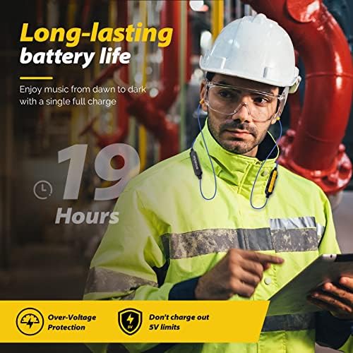 MIPEACE High-Visibility Bluetooth Earplugs – Superior Noise Isolation with 29 d B Sound Reduction, 19+ Hours of Battery Life, Built-In Controls for Seamless Communication in Construction and Lawn Care Settings – Ideal for Work and Calls