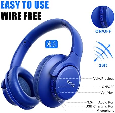 KVIDIO Over-Ear Bluetooth Headphones: 65-Hour Battery Life, Immersive Deep Bass Sound, and Ultra-Low Latency for Effortless Mobility and Enhanced Work Efficiency with Integrated Microphone for Flawless Calls and Voice Control