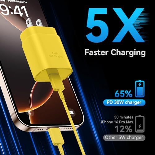 Auorld 30 W USB-C Fast Charger with 10 FT Cable – High-Performance Rapid Charging for i Phone 15/16, i Pad, Samsung Galaxy & Google Pixel – Stylish Purple Design for Maximum Flexibility and Compatibility on the Go