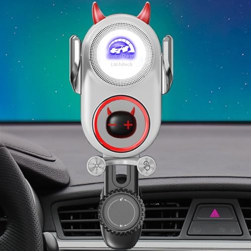 Stylish Wireless Car Charger Mount with Auto-Clamping Smart Sensor – Adorable Black Demon Design for Effortless Charging and Secure Phone Holding, Compatible with i Phone and Samsung Devices, Fast Charging Technology for Ultimate Convenience