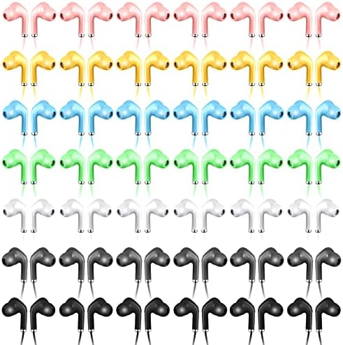 Bulk 50 Pack Colorful Earbud Headphones with Microphone – Ideal for Students, Professionals, and Travelers – 3.5 mm Compatible Wired Earbuds for Classroom Use, Hands-Free Communication, and Comfortable Listening Experience