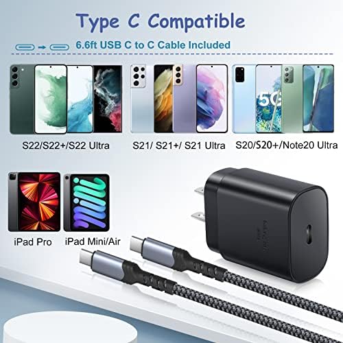 Costyle 25 W USB C Wall Charger with 6.6 FT Type C to C Cable – Ultra-Fast Charging for Samsung Galaxy S24/S25 Ultra, Note Series, and More – Compact, Lightweight, and Safe Power Solution for Home and Travel – Enhanced Compatibility and Performance