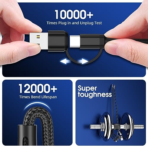 Versatile 6 in 1 Multi Charging Cable [3 Pack, 4 FT] – Durable Nylon Braided Fast Charging Cord for USB A/C, Micro USB, and Lightning Devices – Universal Phone Charger for Home, Office, and Travel – Enhanced Compatibility for All Smartphones and Tablets