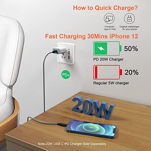 Extra Long 20 Ft USB C to Lightning Charger Cable – MFi Certified Fast Charging Cord for i Phone 13/12/11/XS/X/8 – High-Speed Power Delivery Up to 3 A for Ultimate Convenience and Performance