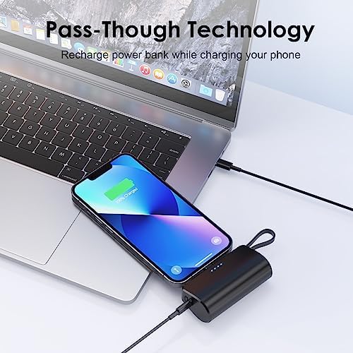 Ultra-Compact 5200 m Ah Power Bank with Built-in USB-C Cable – High-Speed Mini Charger for i Phone 15/14/13/12/XR/8/7/6 & Android Devices – Perfect On-the-Go Backup Solution for Busy Lifestyles with LED Battery Indicator and Enhanced Compatibility