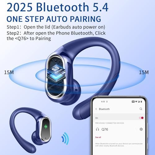 High-Performance Wireless Earbuds – 2025 Bluetooth 5.4 Headphones with Superior ENC Noise Canceling Mic, IP7 Waterproof Construction, Secure Fit Earhooks for Active Lifestyles, Dual LED Battery Indicator – Premium Sound Quality for Workouts and Outdoor Activities