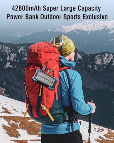High-Capacity 42800 m Ah Solar Power Bank – Ultimate Outdoor Portable Charger with Wireless Fast Charging & Dual LED Flashlights for i Phone, Samsung, and More – Eco-Friendly Energy Solution Designed for Adventure Seekers