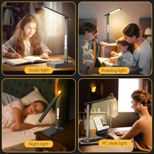 Versatile Power Strip Lamp with USB Charging: 2 AC Outlets, 1 USB-A & 1 Type-C Port, Adjustable Brightness Desk Lamp for Home Office & Dorm Room, 5 ft Extension Cord with Surge Protection for Ultimate Device Safety
