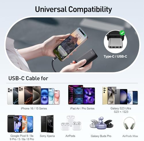 i WALK Ultra-Slim 10,000 m Ah Power Bank with Built-In Cable – Lightning-Fast 22.5 W USB-C Charging for i Phone 16/16 Pro/15, Samsung & Google – Travel-Friendly Pink Mini Portable Charger for On-the-Go Connectivity
