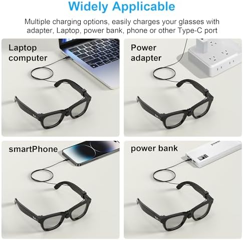 USB-C Charging Cable for Ray-Ban Meta Wayfarer Smart Glasses (RW4006 & RW4008) – 3.9 ft Tangle-Free TPE/TPU Design with Voltage Stabilizer & PTC Protection for Rapid Charging with Power Banks, Laptops, Phones, and Cars – Ultimate Compatibility and Efficiency