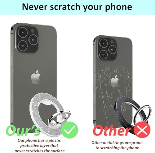 Glittering Magnetic Phone Ring Holder for Mag Safe – Ultra-Strong 2000 g Grip Compatible with i Phone 15, 14, 13, 12 Pro Max, Pro, Plus, Mini – Wireless Charging Friendly with 360° Rotation and 150° Adjustable Kickstand – Stylish Teal Design for Enhanced Functionality and Aesthetic Appeal