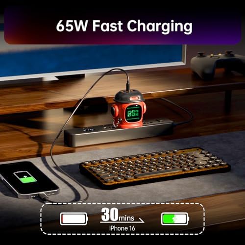 Divoom Dipow 65 W Ga N USB-C Fast Charger with Customizable Pixel Display – High-Efficiency Multi-Port Charging Hub for i Phone 16/15, Mac Book, Galaxy S23/S24, & Nintendo Switch – Includes 100 W Ultra-Fast Cable for Seamless Power Solutions on the Go