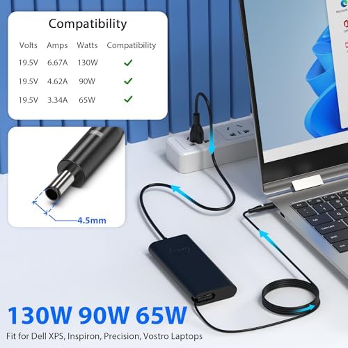 Premium 130 W High-Performance AC Adapter for Dell Laptops – Fast Charging Solution for Inspiron 14/16 Plus & XPS 15 Series – Reliable 19.5 V/6.67 A Power Output – Versatile Compatibility with Opti Plex 3000/7000 Series – Enhanced Safety Features for Optimal Device Protection – 100% Brand New with Exceptional After-Sales Support – Perfect for Precision 5510/5520/5530 Models – Ultimate Charging Efficiency for Professionals and Students Alike – Ideal Replacement Charger for Seamless Laptop Use