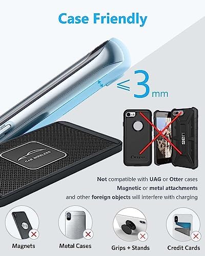 Fast Wireless Car Charger Qi Charging Pad – 15 W, 10 W, 7.5 W Multi-Device Adapter for i Phone 14/13/12 Mini/11 Pro Max, Air Pods, Samsung Galaxy Buds & More – 39-Inch Long Cable for Ultimate Flexibility and Enhanced Compatibility in Your Vehicle