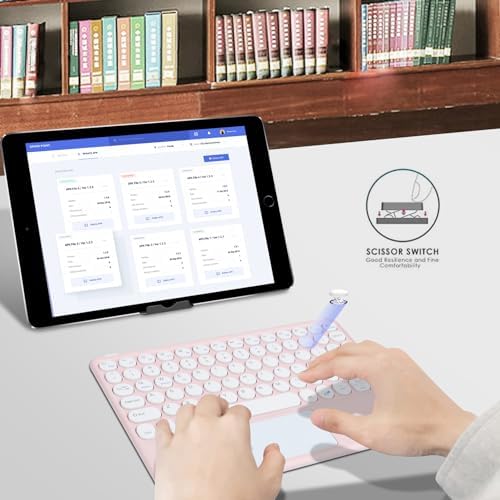 Ultra-Slim 10-Inch Wireless Bluetooth Keyboard with Touchpad – Rechargeable & Portable Universal Keyboard for i OS, Android & Windows Devices – Effortless Typing on the Go in Sleek White Finish