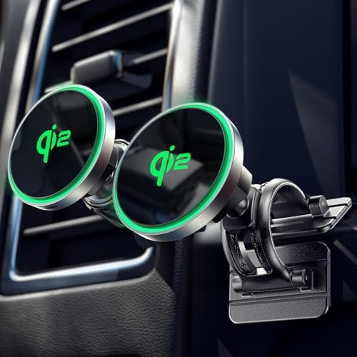 LISEN Qi2 15 W Mag Safe Car Charger & Mount – Ultra-Fast Magnetic Wireless Charging for i Phone 16 Pro Max Plus, 15, 14, 13, 12 – Secure Air Vent/Dashboard Holder for Effortless Navigation and Enhanced Compatibility