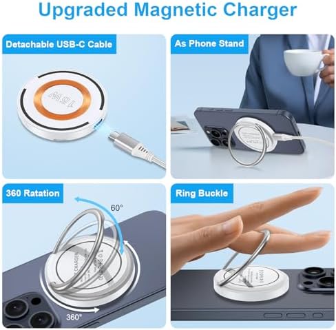 Magnetic Wireless Charger Pad – 15 W Fast Charging Station for Samsung Galaxy S24, i Phone 16 Pro Max, and Pixel 9 Pro with Built-in Kickstand for Enhanced Viewing – Universal Compatibility and Stylish Design for Home or Travel