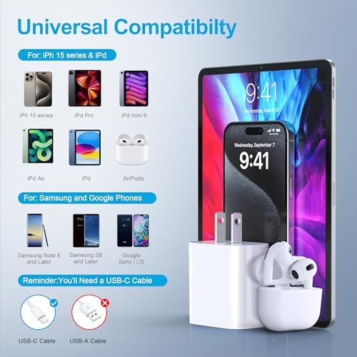 Premium Dual-Pack 20 W USB-C Fast Charger with 10 FT Cables for i Phone 16/15 & i Pad – Ultimate Power Solution for On-the-Go Charging – Extensive Compatibility & Enhanced Safety Features – Ideal for Home, Office, and Travel Use