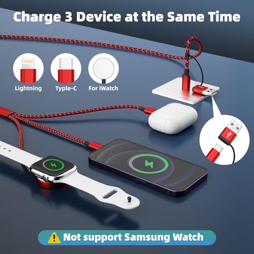 Travel Essentials 3-in-1 Charging Cable for Apple Watch & i Phone | Versatile 5 FT USB A/C to Type C Charger | Fast-Power Solution for Modern Travelers | Ultra-Lightweight & Portable Dual Compatibility | Convenient 2-Pack for Effortless Charging on the Go