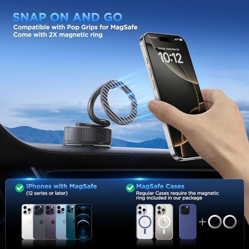 Mag Safe-Compatible Car Phone Holder with Strong Vacuum Magnetic Suction – Ultra-Long Adjustable Metal Arm & 360° Rotating Mount for All Smartphones – Sleek Carbon Fiber Design for Enhanced Stability, Convenience, and Safety on the Go