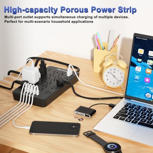 High-Capacity Surge Protector Power Strip with 22 Outlets and 5 Fast-Charging USB Ports | 2700 Joules Surge Protection | 1875 W/15 A Heavy-Duty Design | Wall Mountable with 6 ft Extension Cord | Ideal for Home, Office, and Gaming Rooms – Ultimate Device Safety & Charging Efficiency