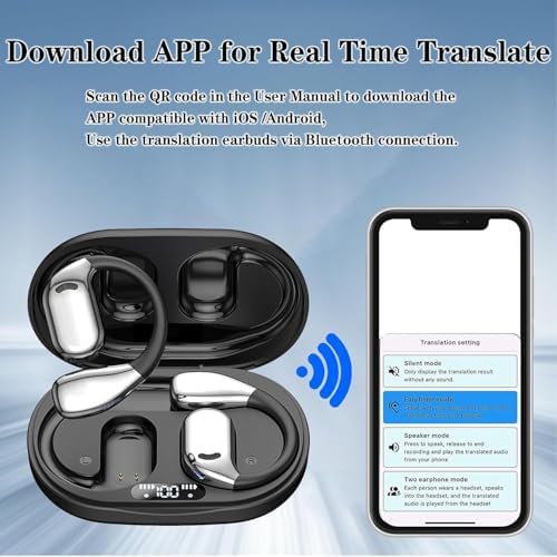 AI-Enhanced Translation Earbuds for i Phone & Android – 144-Language Real-Time Communication Device with Bluetooth Connectivity, Noise-Cancellation, and 3-in-1 Functionality for Music, Calls, and Conversations – Ergonomic Design with Portable Charging Case for Effortless Global Engagement